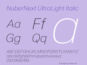 NuberNext UltraLight Italic Version 001.002 February 2020 Font Sample