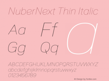 NuberNext Thin Italic Version 001.002 February 2020 Font Sample