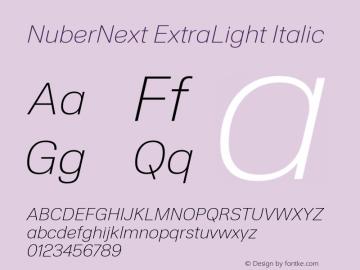 NuberNext ExtraLight Italic Version 001.002 February 2020 Font Sample