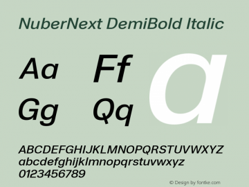 NuberNext DemiBold Italic Version 001.002 February 2020 Font Sample