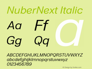NuberNext Regular Italic Version 001.002 February 2020 Font Sample