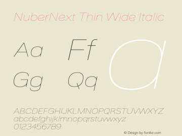 NuberNext Thin Wide Italic Version 001.002 February 2020 Font Sample