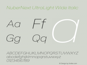 NuberNext UltraLight Wide Italic Version 001.002 February 2020 Font Sample