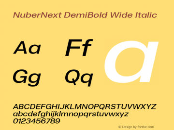 NuberNext DemiBold Wide Italic Version 001.002 February 2020 Font Sample