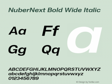 NuberNext Bold Wide Italic Version 001.002 February 2020 Font Sample