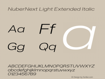 NuberNext Light Extended Italic Version 001.002 February 2020 Font Sample