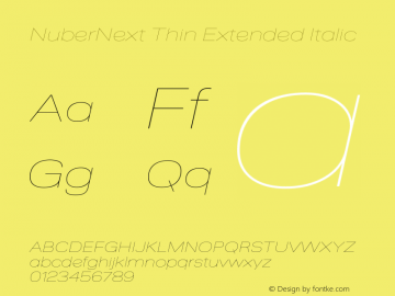 NuberNext Thin Extended Italic Version 001.002 February 2020 Font Sample