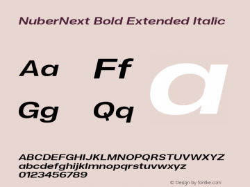 NuberNext Bold Extended Italic Version 001.002 February 2020 Font Sample