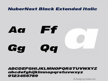 NuberNext Black Extended Italic Version 001.002 February 2020 Font Sample