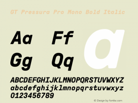 GT Pressura Pro Mono Bold Italic Version 1.000 Font Sample