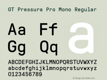 GT Pressura Pro Mono Regular Version 1.000 Font Sample