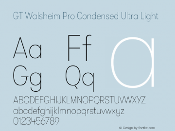 GT Walsheim Pro Condensed Ultra Light Version 2.001 Font Sample