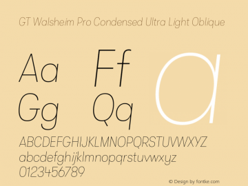 GT Walsheim Pro Condensed Ultra Light Oblique Version 2.001图片样张