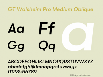 GT Walsheim Pro Medium Oblique Version 2.001 Font Sample