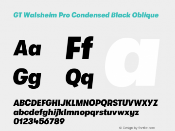 GT Walsheim Pro Condensed Black Oblique Version 2.001 Font Sample