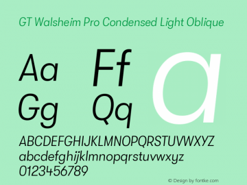 GT Walsheim Pro Condensed Light Oblique Version 2.001 Font Sample