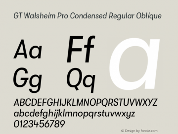 GT Walsheim Pro Condensed Regular Oblique Version 2.001 Font Sample