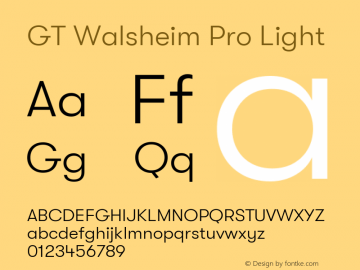 GT Walsheim Pro Light Version 2.001 Font Sample