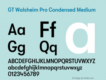 GT Walsheim Pro Condensed Medium Version 2.001 Font Sample