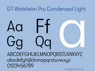 GT Walsheim Pro Condensed Light Version 2.001 Font Sample