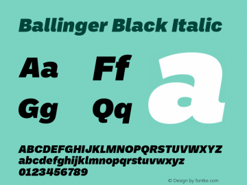 Ballinger Black Italic Version 1.550;hotconv 1.0.109;makeotfexe 2.5.65596 Font Sample
