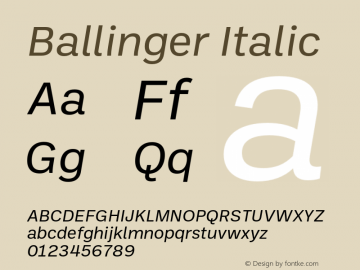 Ballinger Regular Italic Version 1.550;hotconv 1.0.109;makeotfexe 2.5.65596 Font Sample