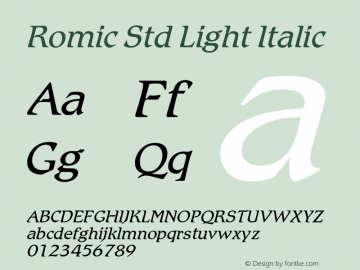 RomicStd-LightItalic Version 2.082;PS 005.000;hotconv 1.0.67;makeotf.lib2.5.33168 Font Sample