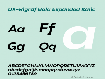 DXRigraf-BoldExpandedItalic Version 1.000 Font Sample