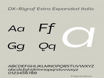 DXRigraf-ExtraExpandedItalic Version 1.000 Font Sample