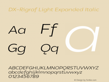DXRigraf-LightExpandedItalic Version 1.000 Font Sample