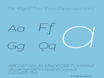 DXRigraf-ThinExtExpIta Version 1.000 Font Sample