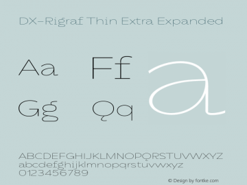 DXRigraf-ThinExtraExpanded Version 1.000 Font Sample