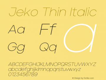 Jeko Thin Italic Version 1.004;hotconv 1.0.109;makeotfexe 2.5.65596图片样张