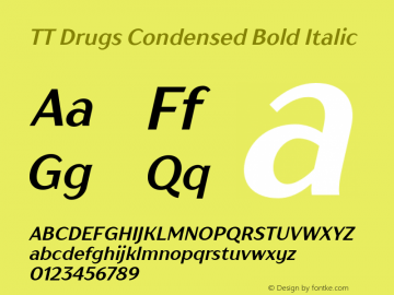 TTDrugsCondensed-BoldItalic Version 1.000 Font Sample