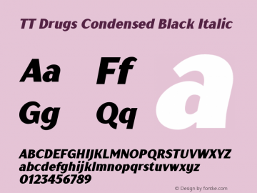 TT Drugs Condensed Black Italic Version 1.000; initial release Font Sample