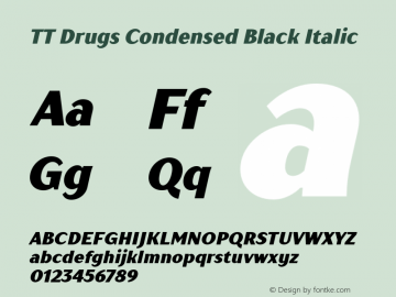 TTDrugsCondensed-BlackItalic Version 1.000 Font Sample