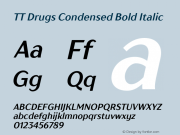 TTDrugsCondensed-BoldItalic Version 1.000 Font Sample