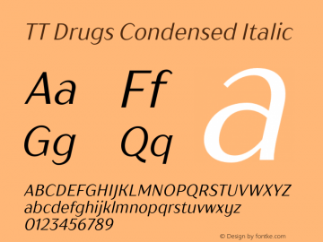 TTDrugsCondensed-Italic Version 1.000 Font Sample