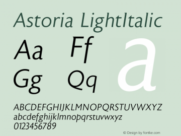 Astoria  Light Italic Version 1.00 2011 Font Sample