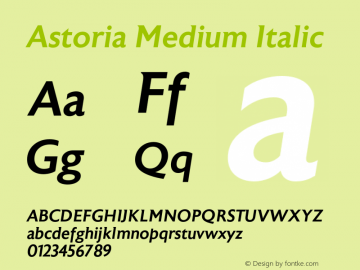 Astoria Medium Italic Version 1.00 2011 Font Sample