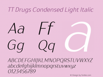 TT Drugs Condensed Light Italic Version 1.000 Font Sample