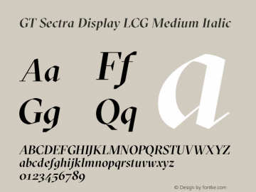 GT Sectra Display LCG Medium Italic Version 4.000;hotconv 1.0.109;makeotfexe 2.5.65596 Font Sample