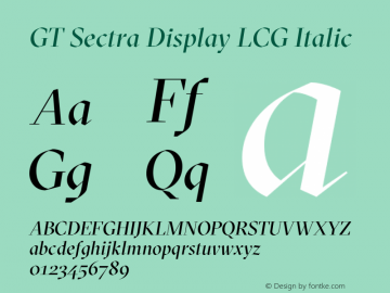 GT Sectra Display LCG Regular Italic Version 4.000;hotconv 1.0.109;makeotfexe 2.5.65596 Font Sample