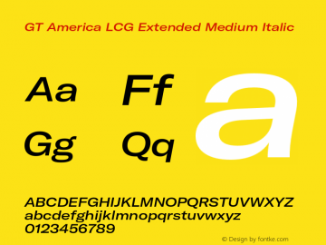 GT America LCG Ext Md It Version 1.006;hotconv 1.0.109;makeotfexe 2.5.65596 Font Sample