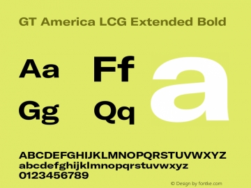 GT America LCG Ext Bd Version 1.005;hotconv 1.0.109;makeotfexe 2.5.65596 Font Sample