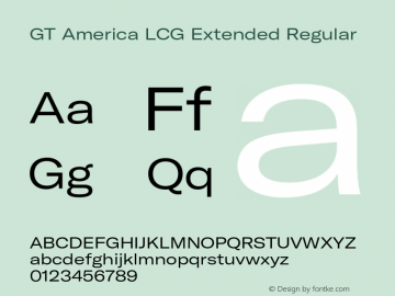 GT America LCG Ext Rg Version 1.005;hotconv 1.0.109;makeotfexe 2.5.65596 Font Sample