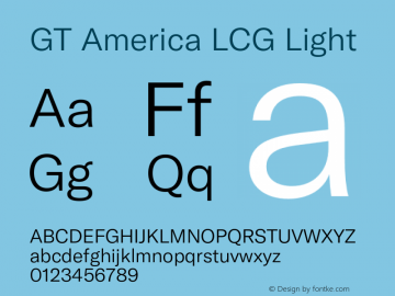 GT America LCG Lt Version 1.005;hotconv 1.0.109;makeotfexe 2.5.65596 Font Sample