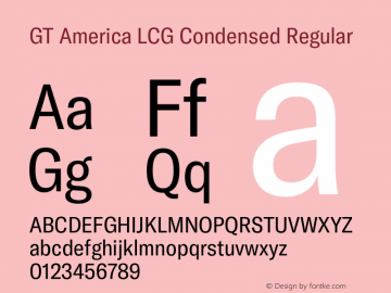GT America LCG Cn Rg Version 1.005;hotconv 1.0.109;makeotfexe 2.5.65596 Font Sample