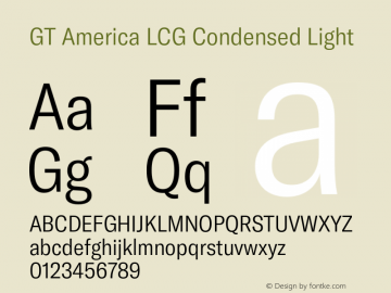 GT America LCG Cn Lt Version 1.005;hotconv 1.0.109;makeotfexe 2.5.65596 Font Sample