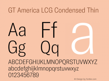 GT America LCG Cn Th Version 1.005;hotconv 1.0.109;makeotfexe 2.5.65596 Font Sample